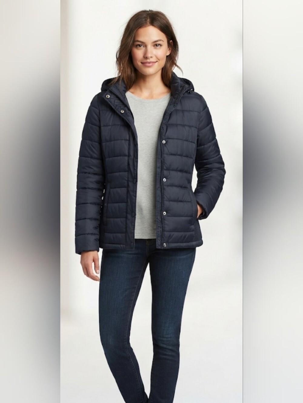 Time and Tru Navy Hooded Quilted Puffer Jacket